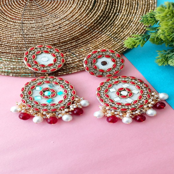 Designer red kundan earring