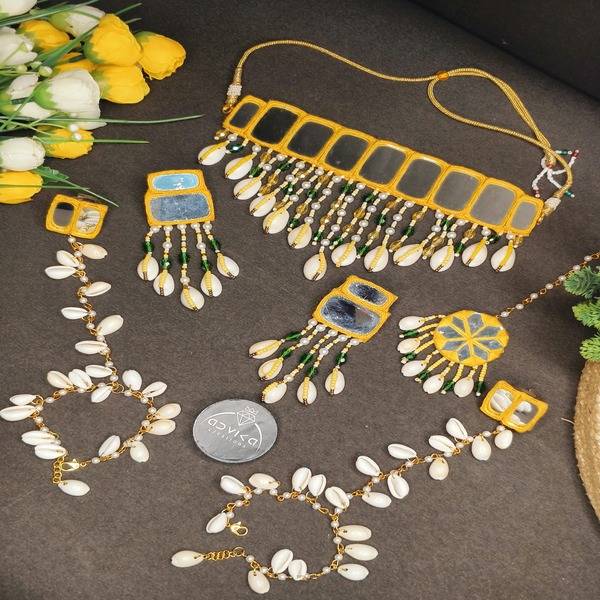 Yellow Color Handmade Mirror Jewellery Set for women and girls