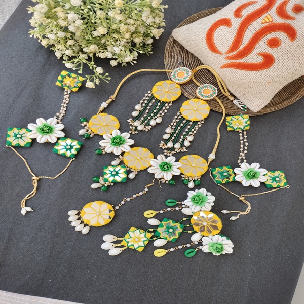 Yellow and Green mehndi jewellery set for women and girls