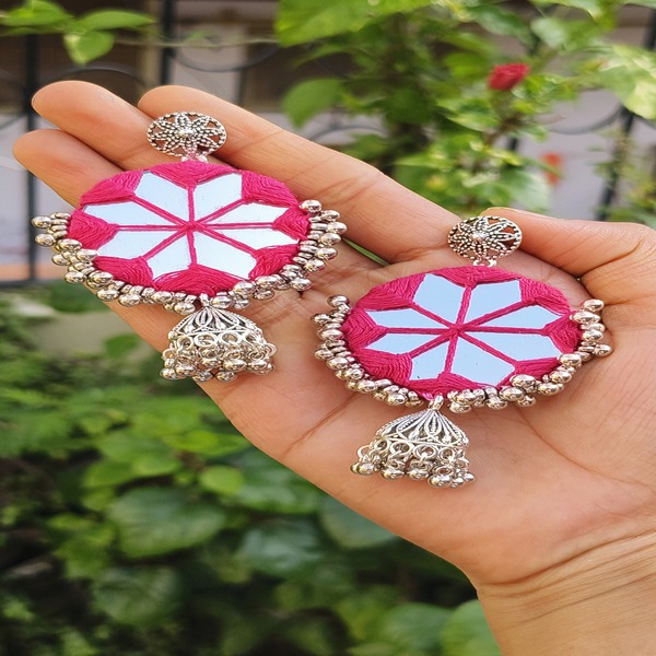Dark Pink with antique Silver combination beautiful Earring For Women and Girls