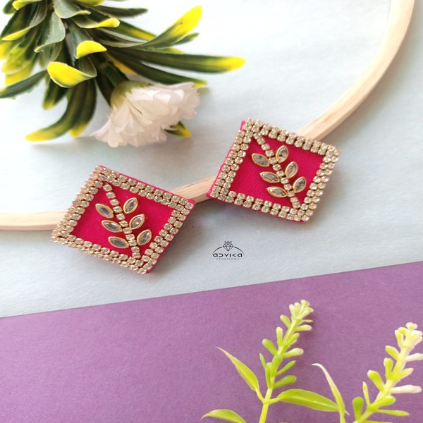 Rani pink Fabric top Earrings