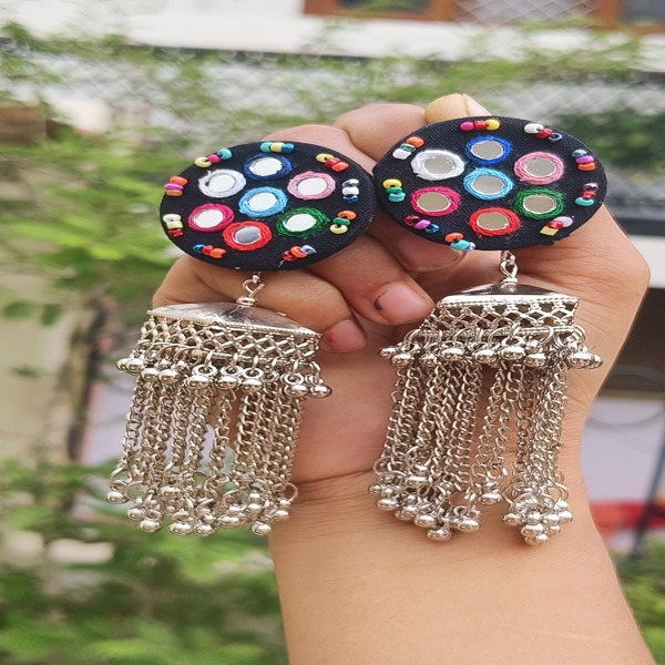 Long Hanging festive Multi color beaded mirror Earring for women and Girls