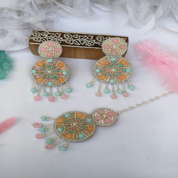 Hand made Beaded Earring with mangtika for women's and girls