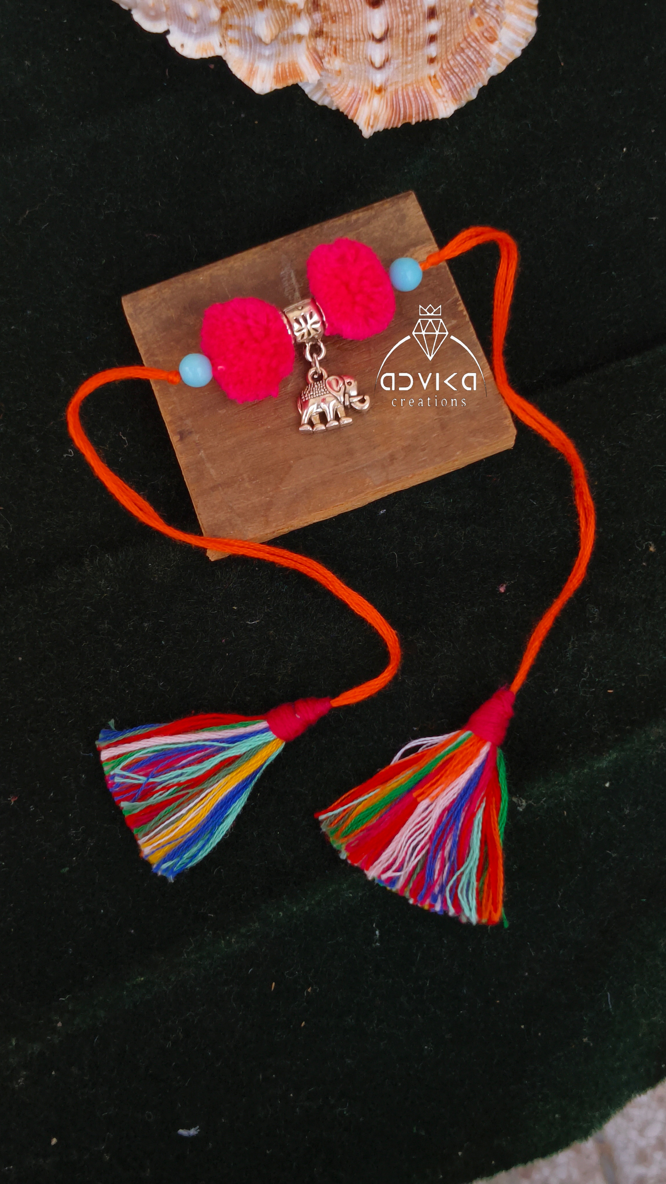 Red Pom Pom Elephant Latkan Rakhi