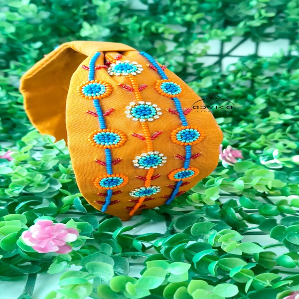 Yellow Beaded Hair Bands For Girls And Women, Hand Made Embroidery Hair Bands For Parties And Functions