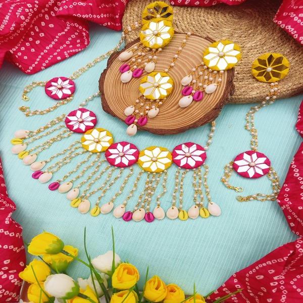 Yellow and red mehndi jewellery set for women and girls
