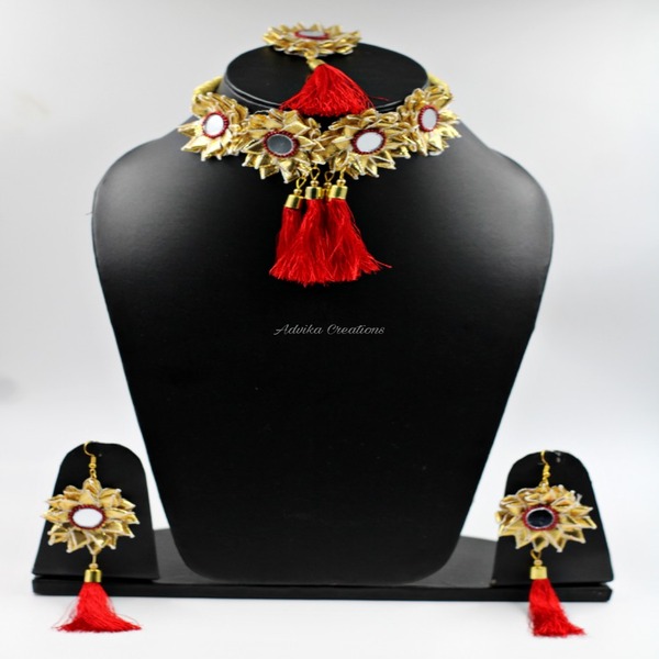 Designer gota patti and red TESSEL chokar set
