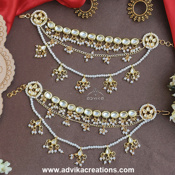 Designer Ear Chain with Pearl Beads