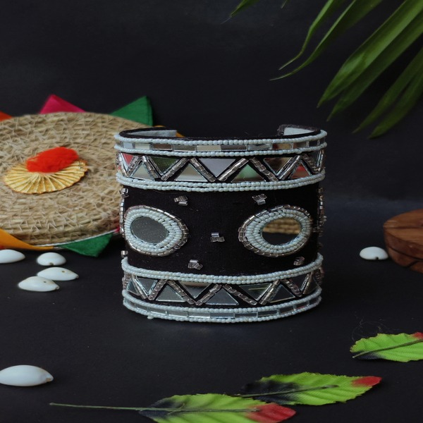 Black Handmade Mirror Blinging Handcuff Bracelet