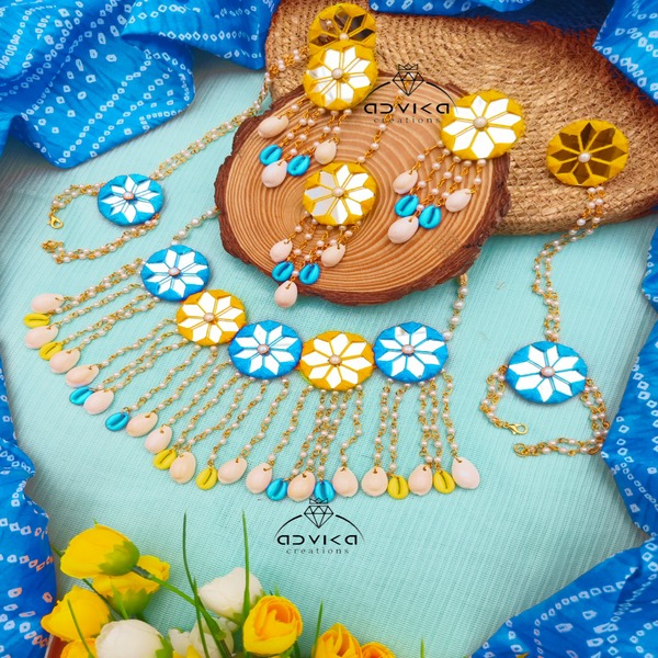 Yellow and Firozi mehndi jewellery set for women and girls