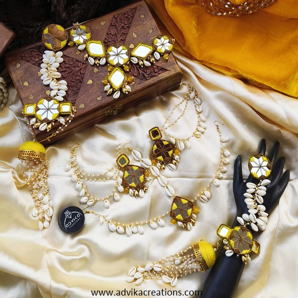 Mirror necklace set brown & yellow