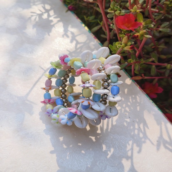 pastel color beaded memory wire bracelet for women & girls