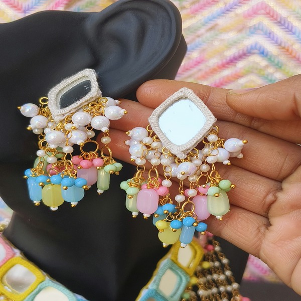 Off white Mirror Earring with latkan