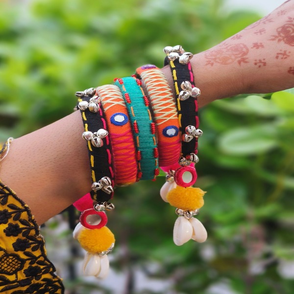 Multi color Thread Bangles with Beautiful latkan 
