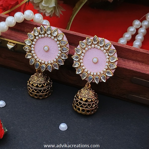 Vibrant baby pink Fabric Earrings with Elegant Detailing