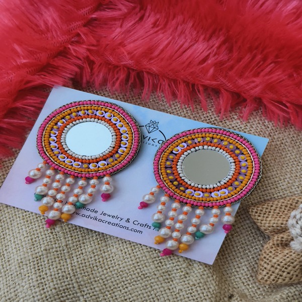 Round Mirror Beaded Earring