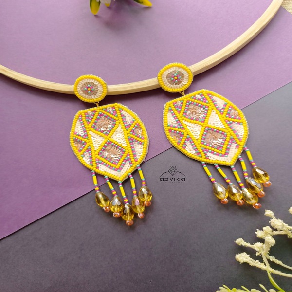 Modern yellow beaded earring 