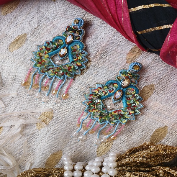 Firozi Beaded Earring