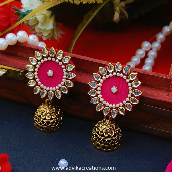 Vibrant pink Fabric Earrings with Elegant Detailing 